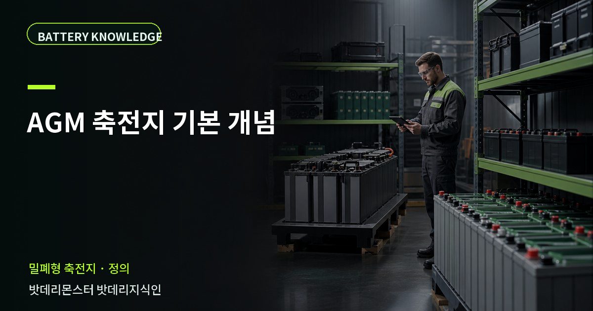 AGM 축전지 기본 개념의 확인 항목을 설명하는 산업용 배터리 교육 이미지