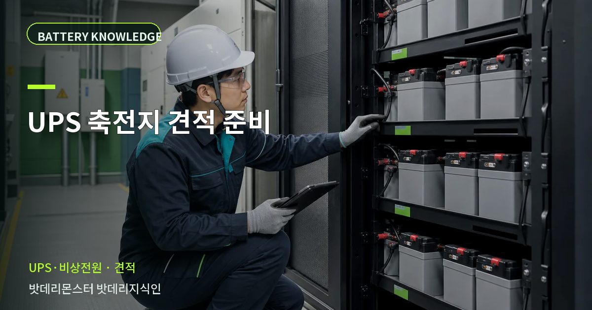 UPS 축전지 견적 준비의 확인 항목을 설명하는 산업용 배터리 교육 이미지
