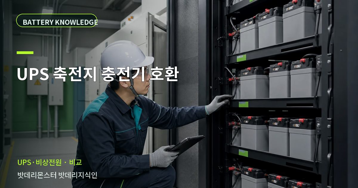 UPS 축전지 충전기 호환의 확인 항목을 설명하는 산업용 배터리 교육 이미지