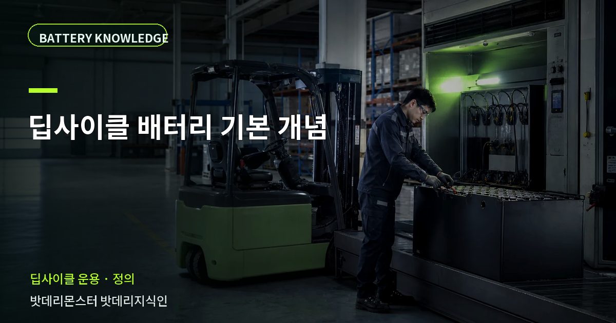 딥사이클 배터리 기본 개념의 확인 항목을 설명하는 산업용 배터리 교육 이미지