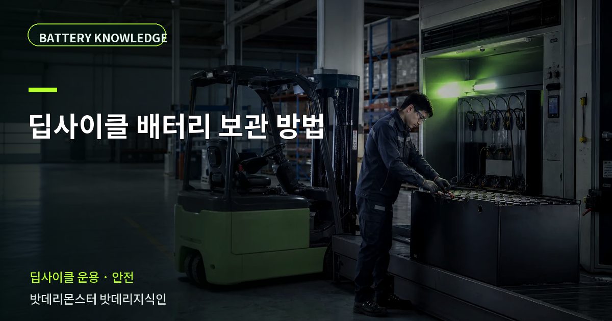 딥사이클 배터리 보관 방법의 확인 항목을 설명하는 산업용 배터리 교육 이미지