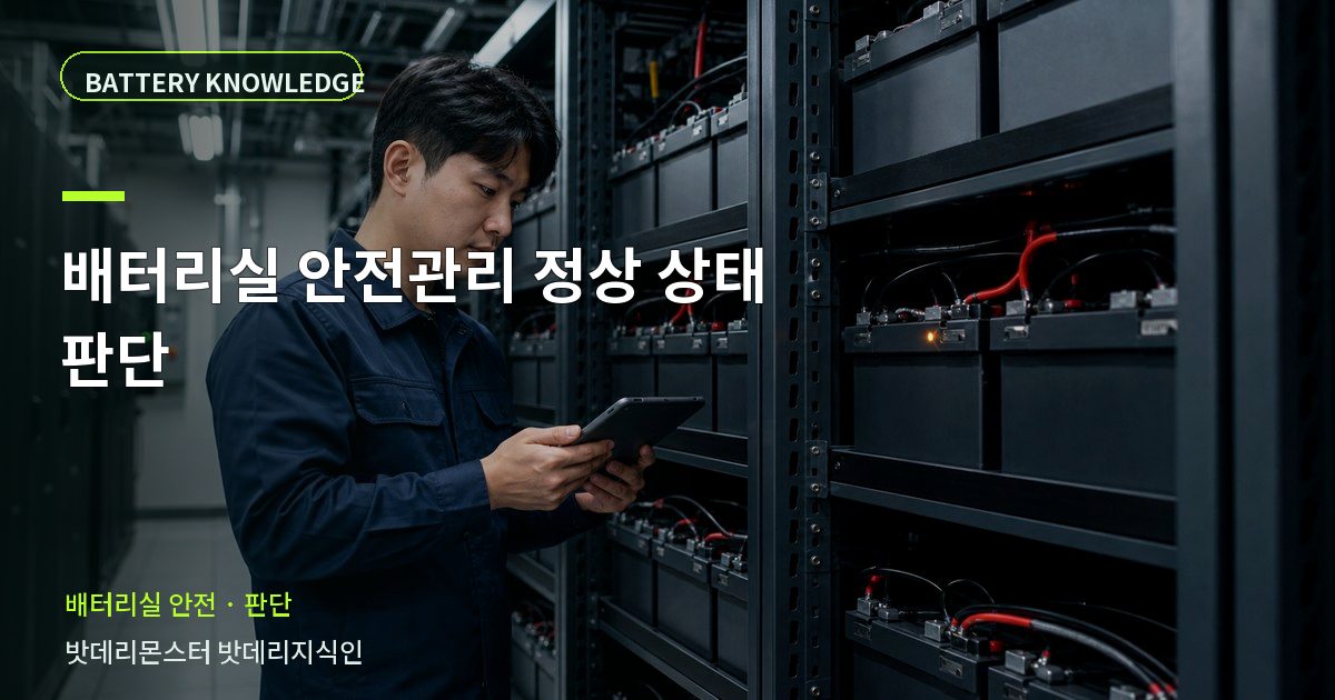 배터리실 안전관리 정상 상태 판단의 확인 항목을 설명하는 산업용 배터리 교육 이미지