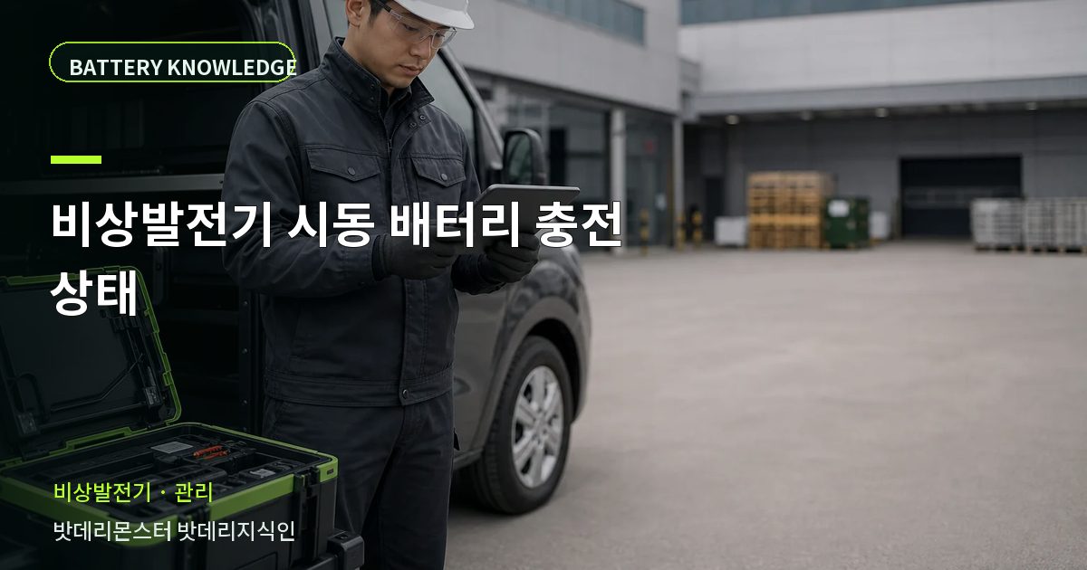 비상발전기 시동 배터리 충전 상태의 확인 항목을 설명하는 산업용 배터리 교육 이미지
