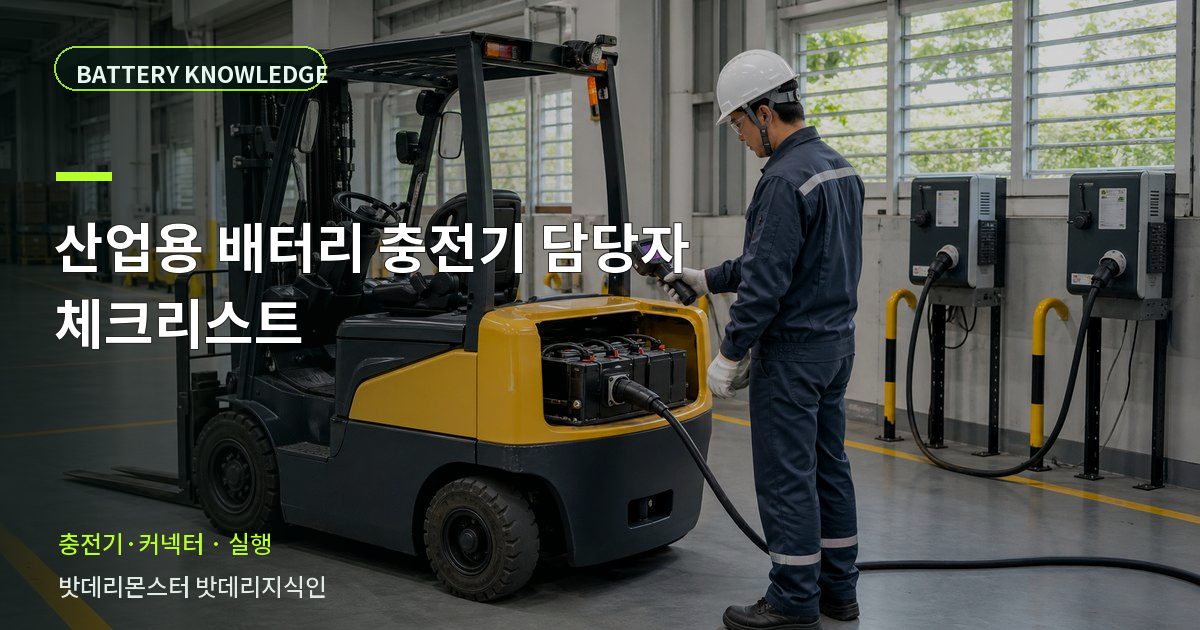 산업용 배터리 충전기 담당자 체크리스트의 확인 항목을 설명하는 산업용 배터리 교육 이미지