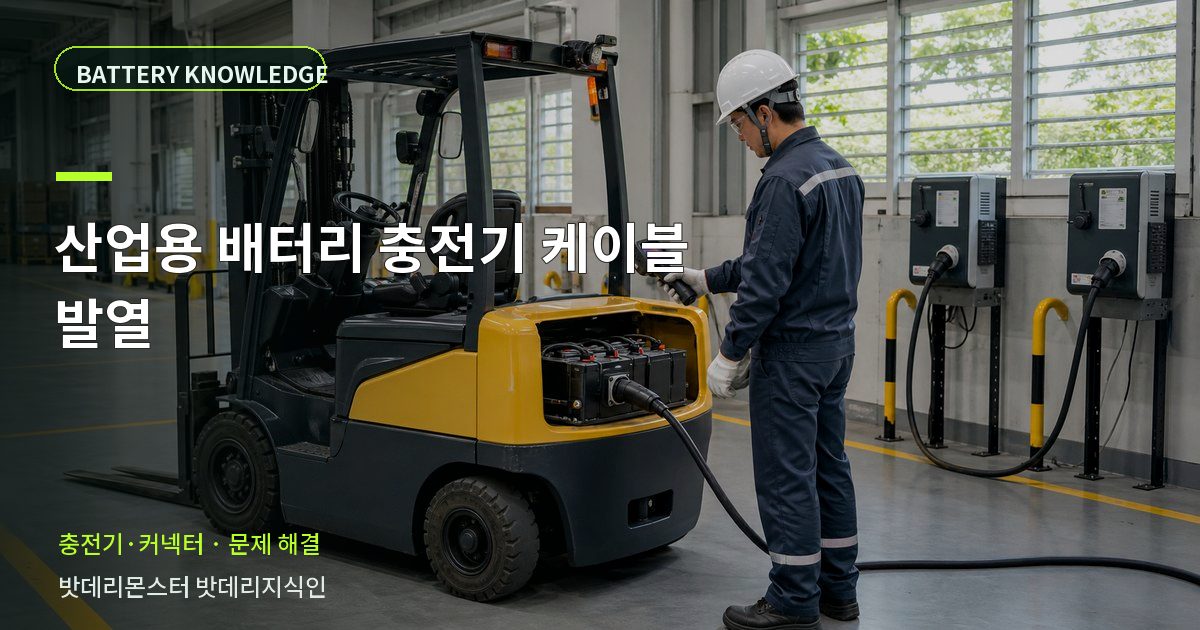 산업용 배터리 충전기 케이블 발열의 확인 항목을 설명하는 산업용 배터리 교육 이미지
