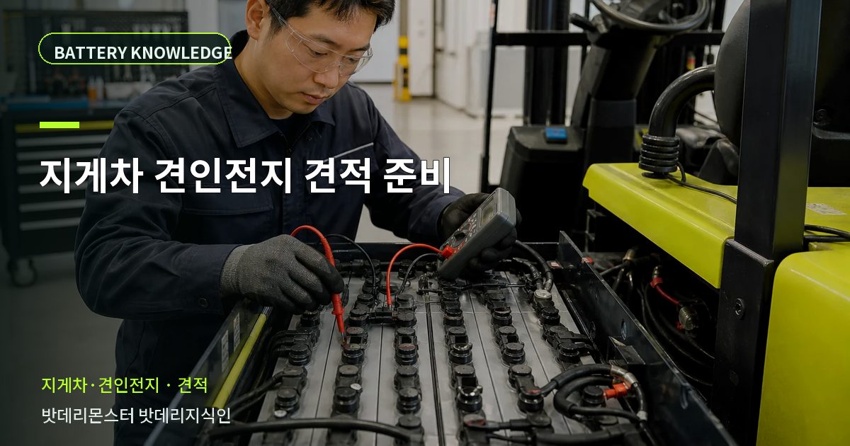 지게차 견인전지 견적 준비의 확인 항목을 설명하는 산업용 배터리 교육 이미지