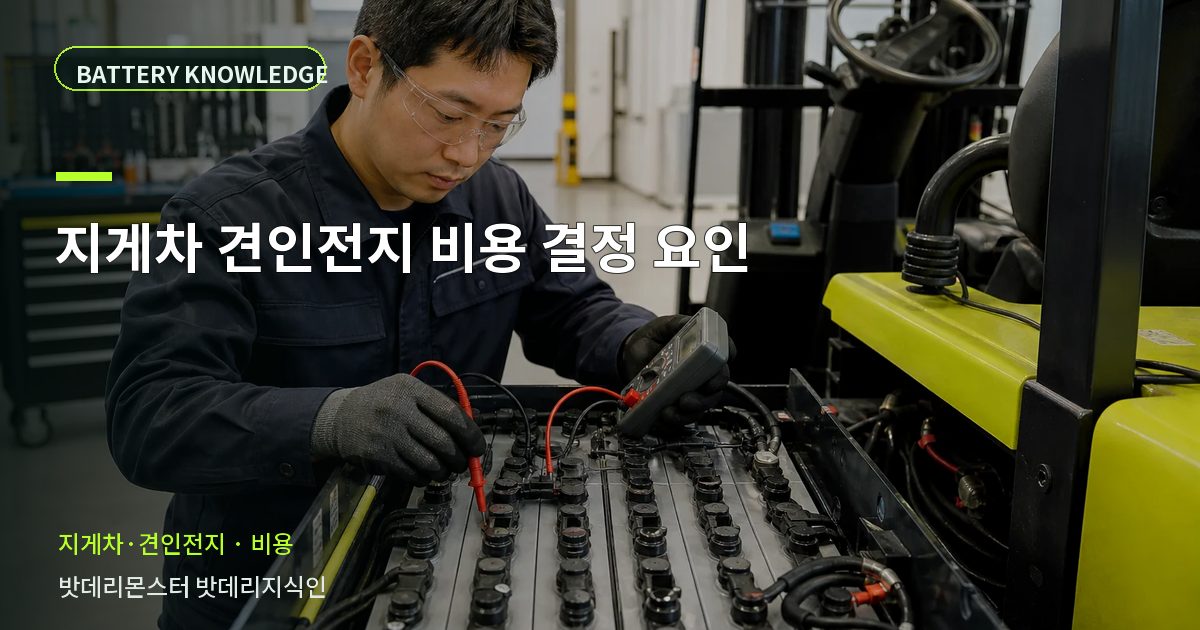 지게차 견인전지 비용 결정 요인의 확인 항목을 설명하는 산업용 배터리 교육 이미지