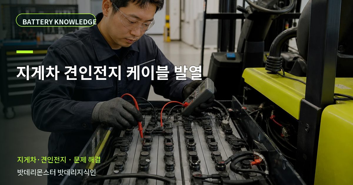 지게차 견인전지 케이블 발열의 확인 항목을 설명하는 산업용 배터리 교육 이미지